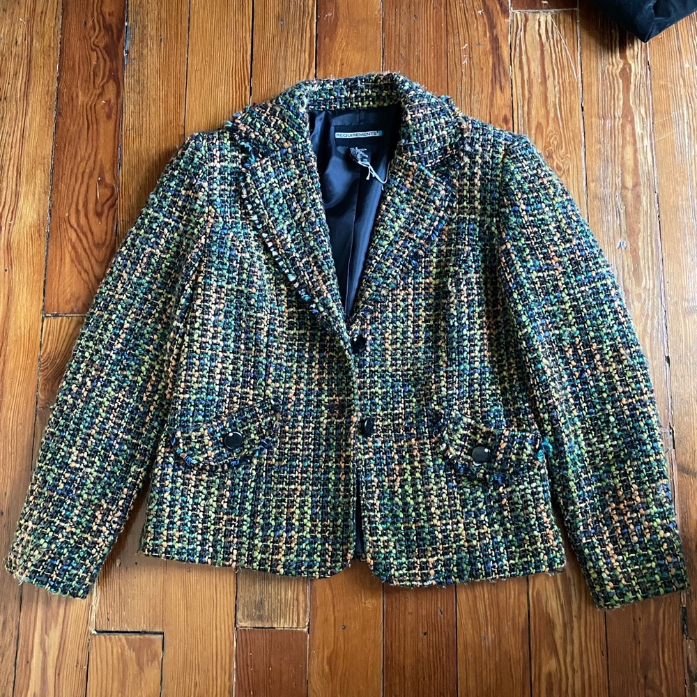 Vintage Multicolor Tweed Blazer - Green, Blue, Black